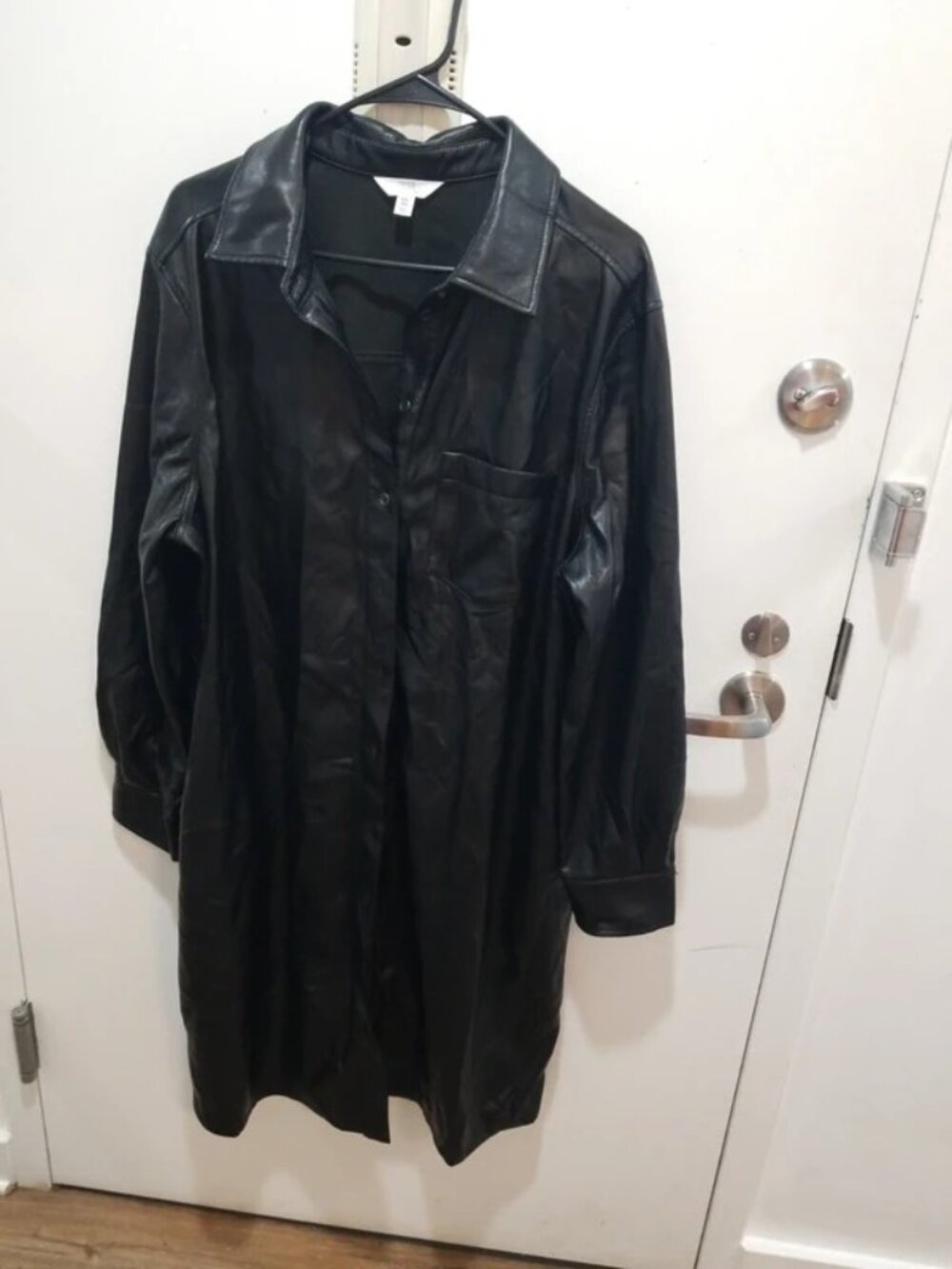 Women’s Black Faux Leather Shirt Dress with Long Sleeves, XXL / US 20–22
